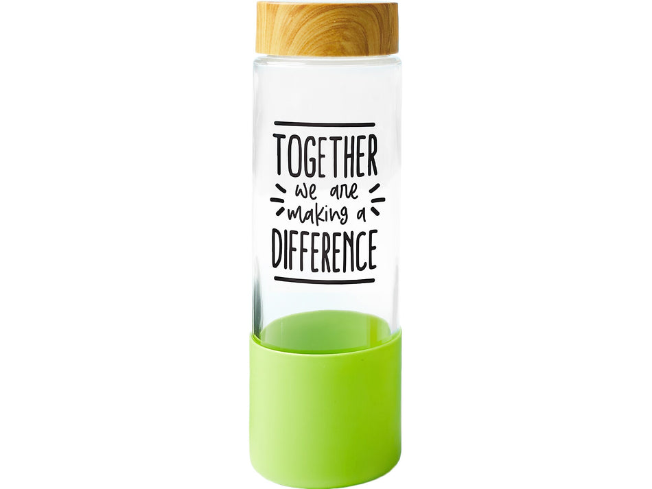 Baudville "Making a Difference" Glass Water Bottle, 22 oz., Green/Bamboo