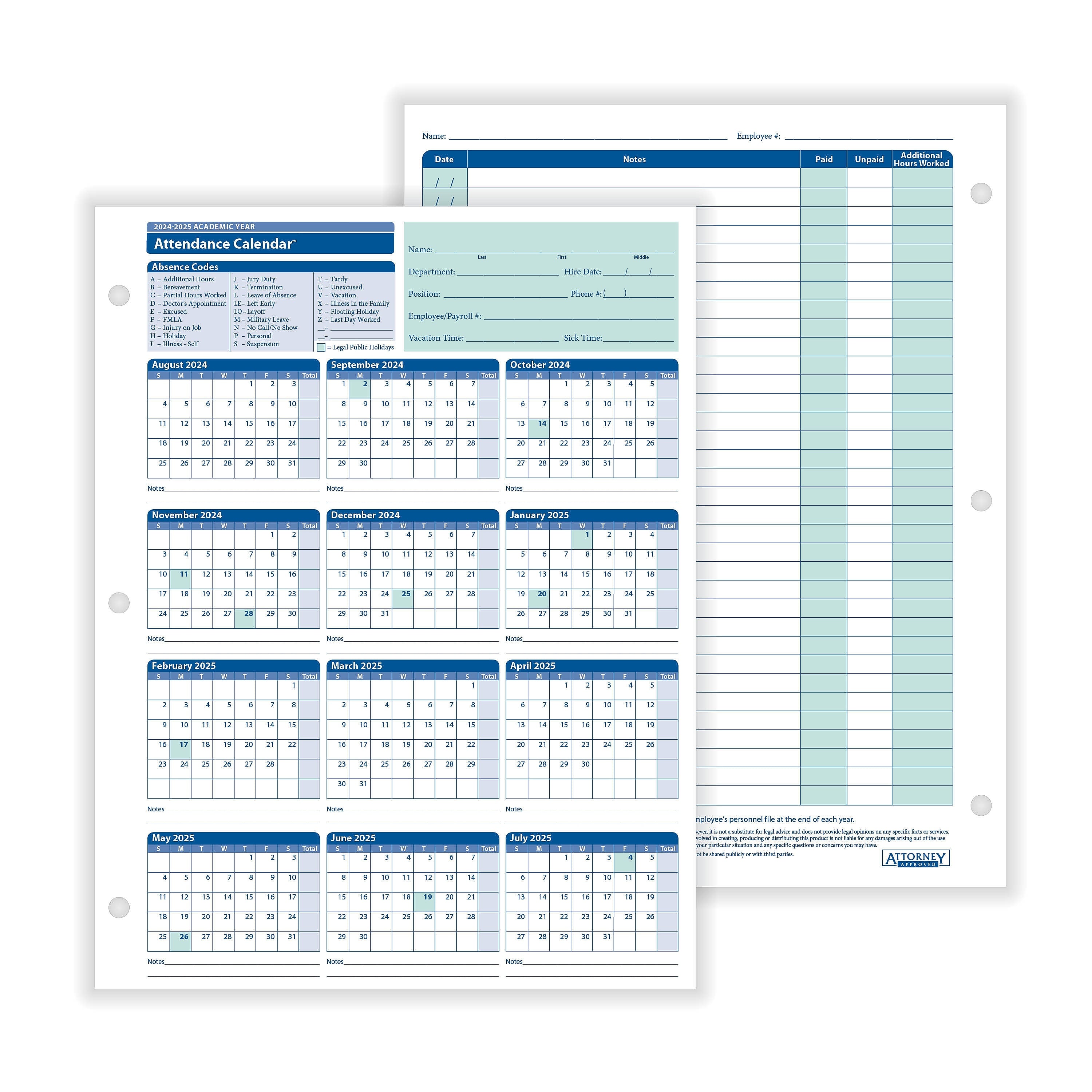 ComplyRight 20242025 Academic Attendance Calendar, 50/Pack Personal