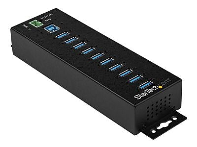 10 Port USB Hub w/ Power Adapter - Metal Industrial USB 3.0 Data Hub - Din Rail, Wall & Desk Mount USB 3.1 Gen 15Gbps Hub