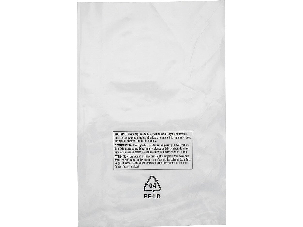 10" x 15" Suffocation Warning Layflat Poly Bags, 2 Mil, Clear, 1000/Carton