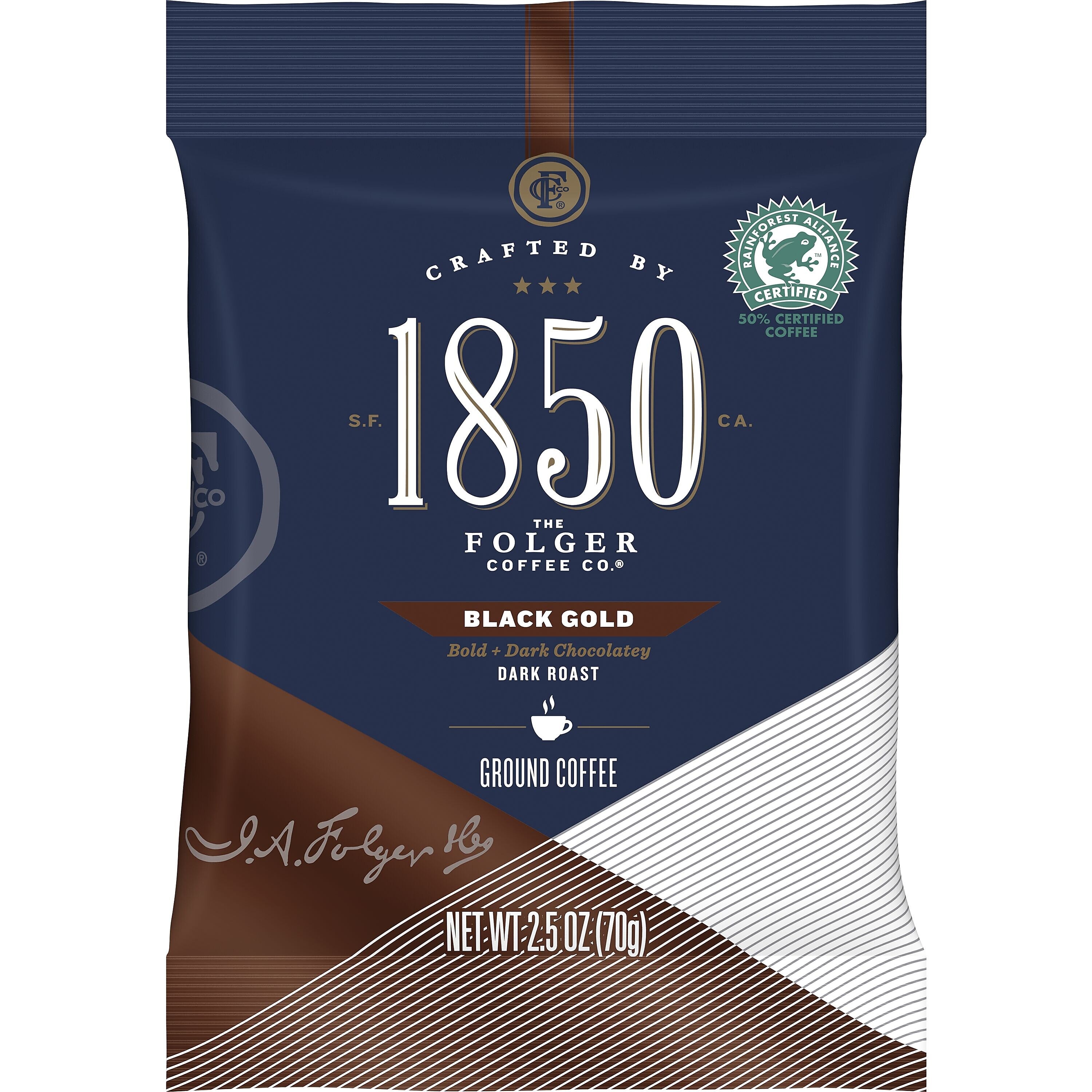 1850 Black Gold Ground Coffee, Fraction Pack, Dark Roast, 2.5 oz., 24/Carton
