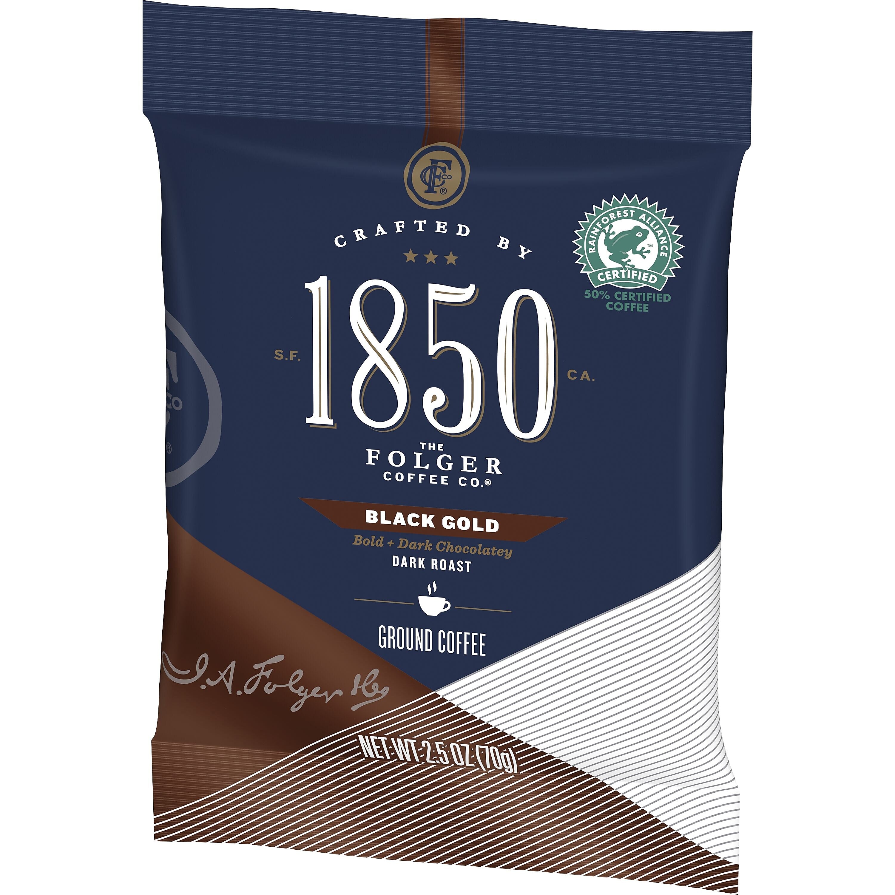 1850 Black Gold Ground Coffee, Fraction Pack, Dark Roast, 2.5 oz., 24/Carton
