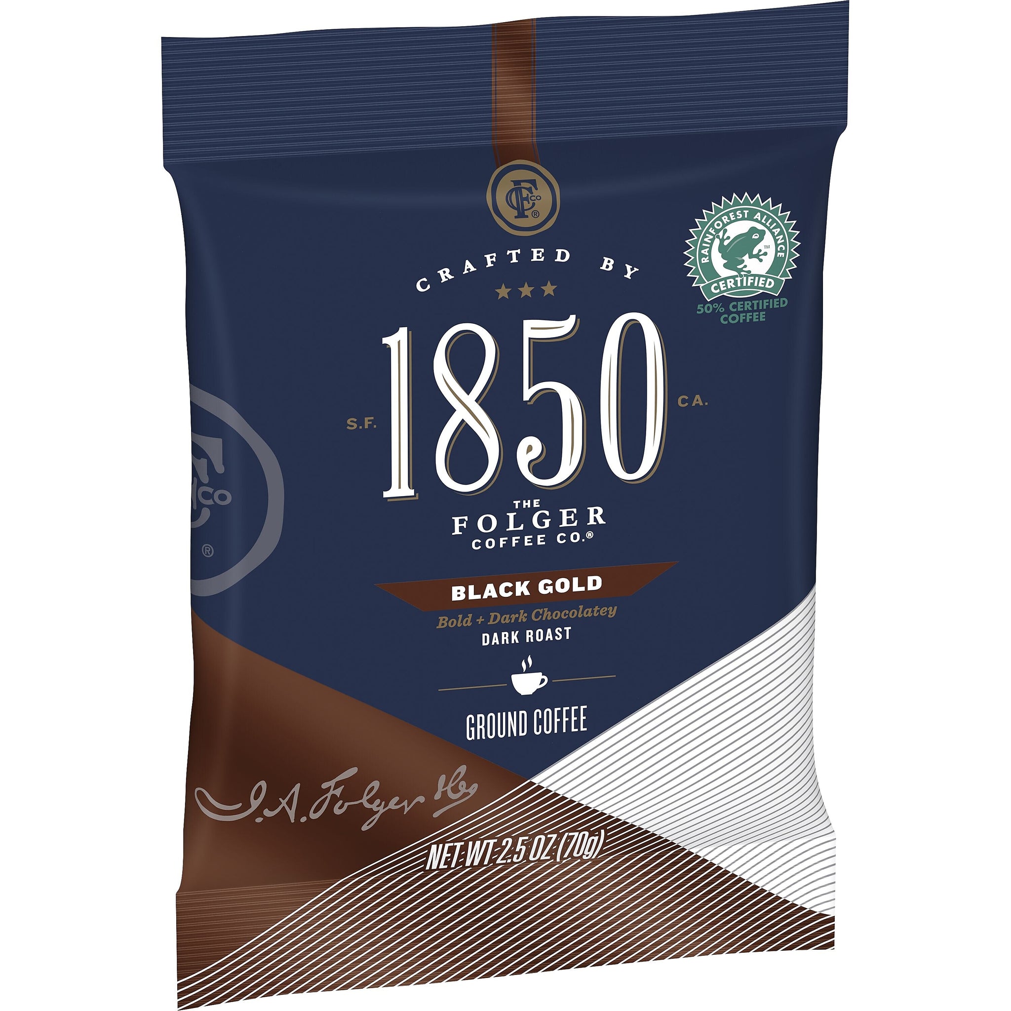 1850 Black Gold Ground Coffee, Fraction Pack, Dark Roast, 2.5 oz., 24/Carton