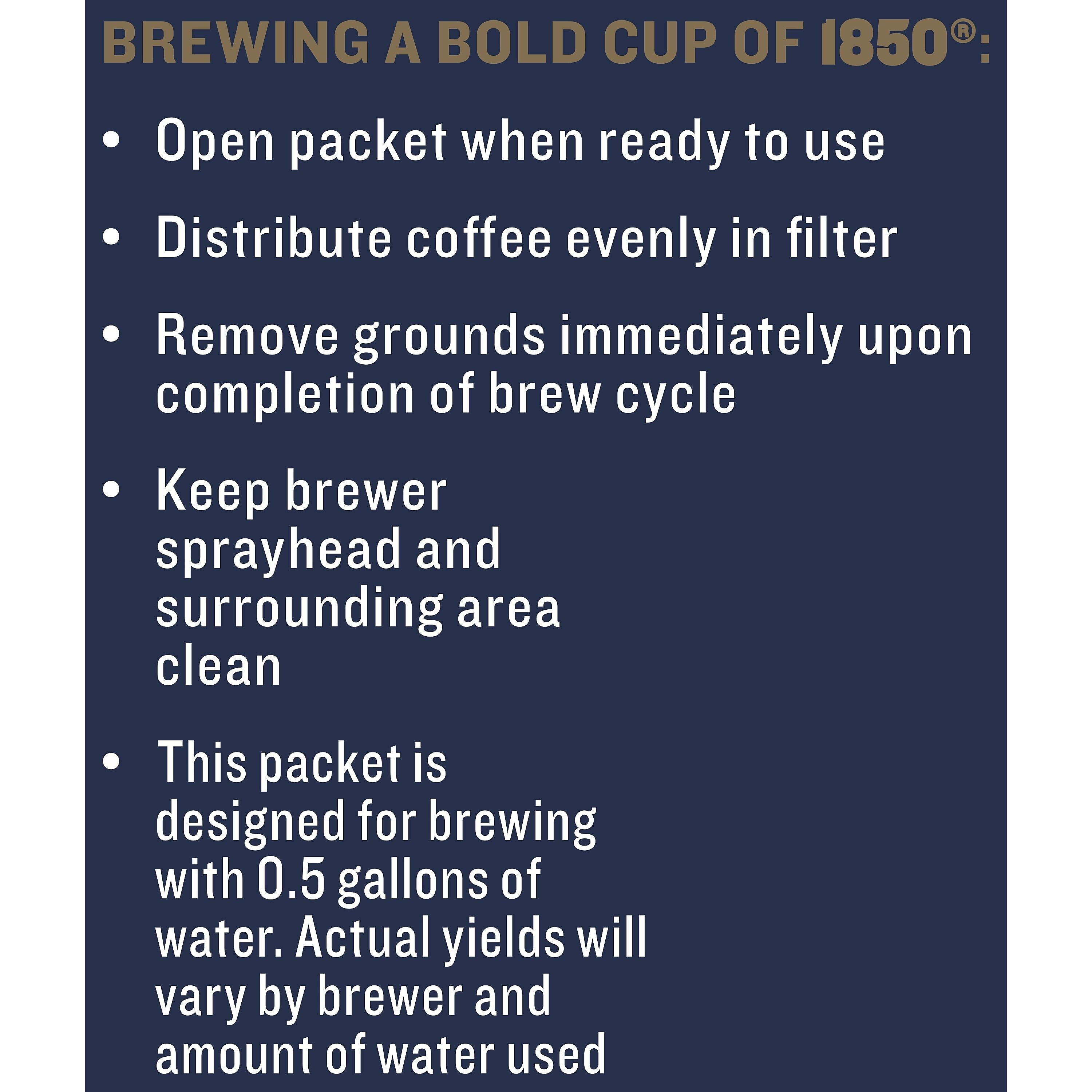 1850 Pioneer Blend Ground Coffee, Medium Roast, 2.5 oz. Fraction Pack, 24/Carton
