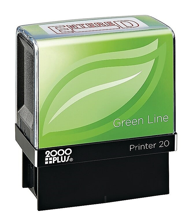 2000 Plus Green Line Pre-Inked Stamp, ENTERED, Red Ink