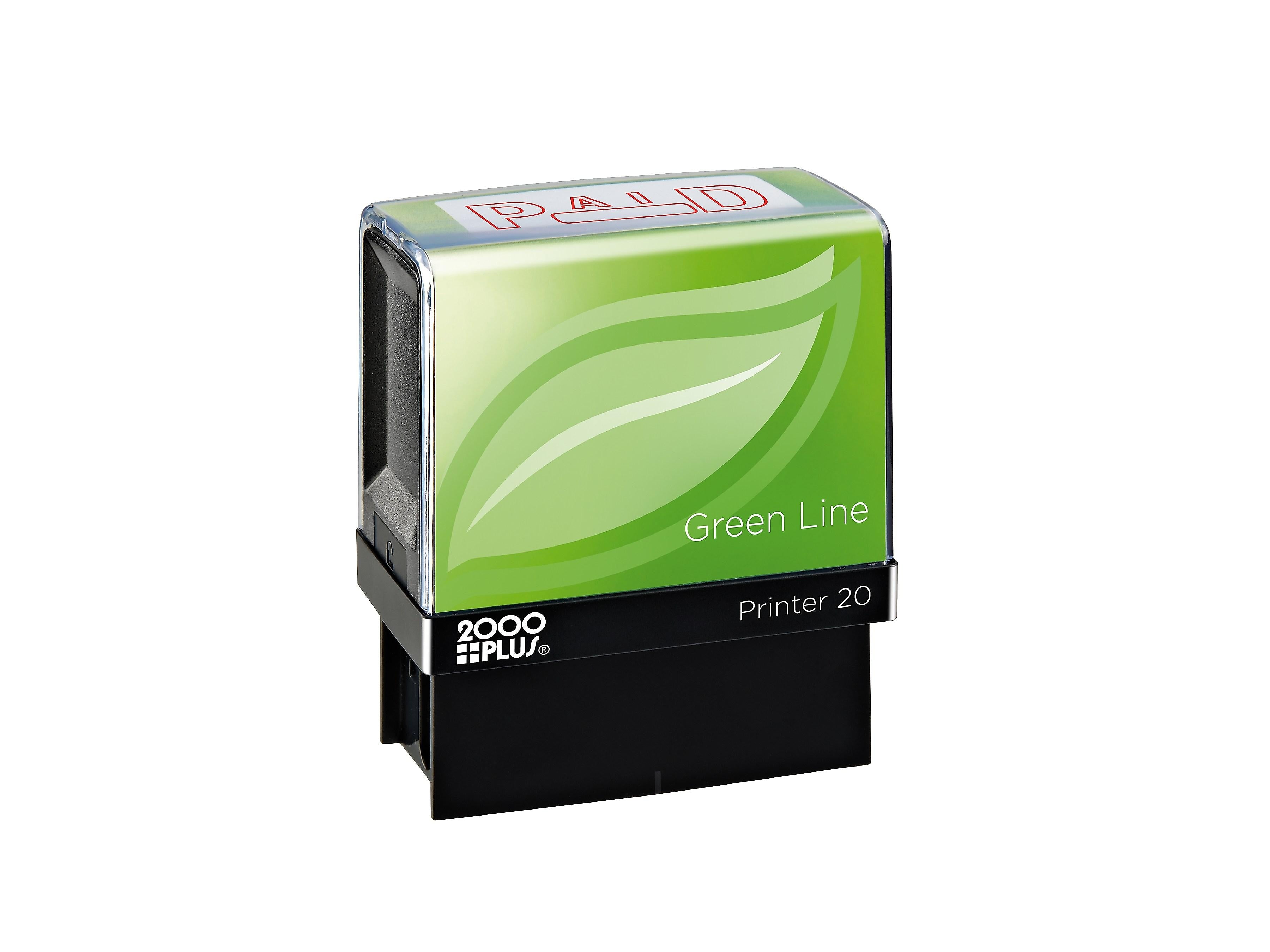2000 Plus Green Line Pre-Inked Stamp, PAID, Red Ink
