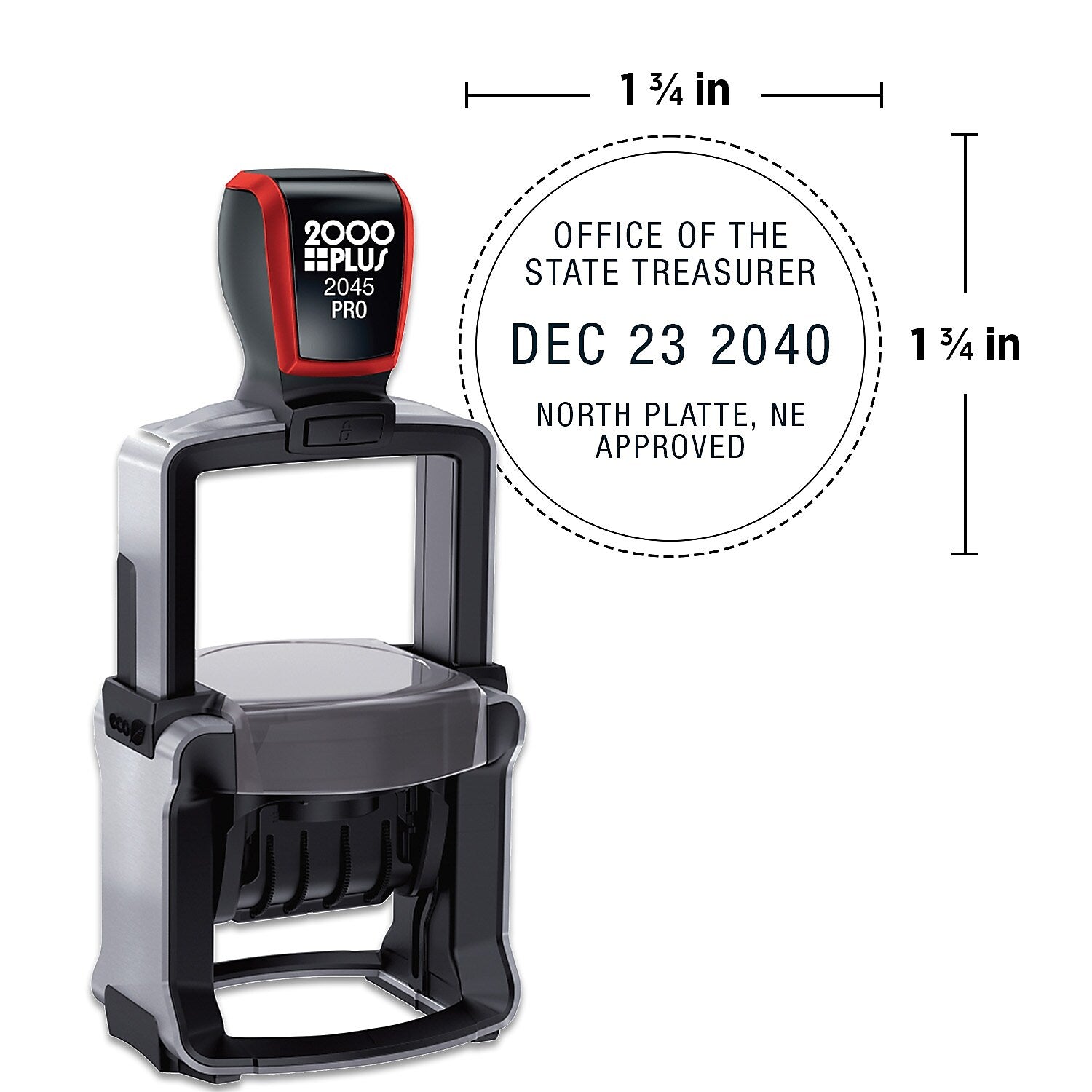 2000 Plus Pro Self Inking 20456D Heavy Duty Metal Round Dater, 1 3/4