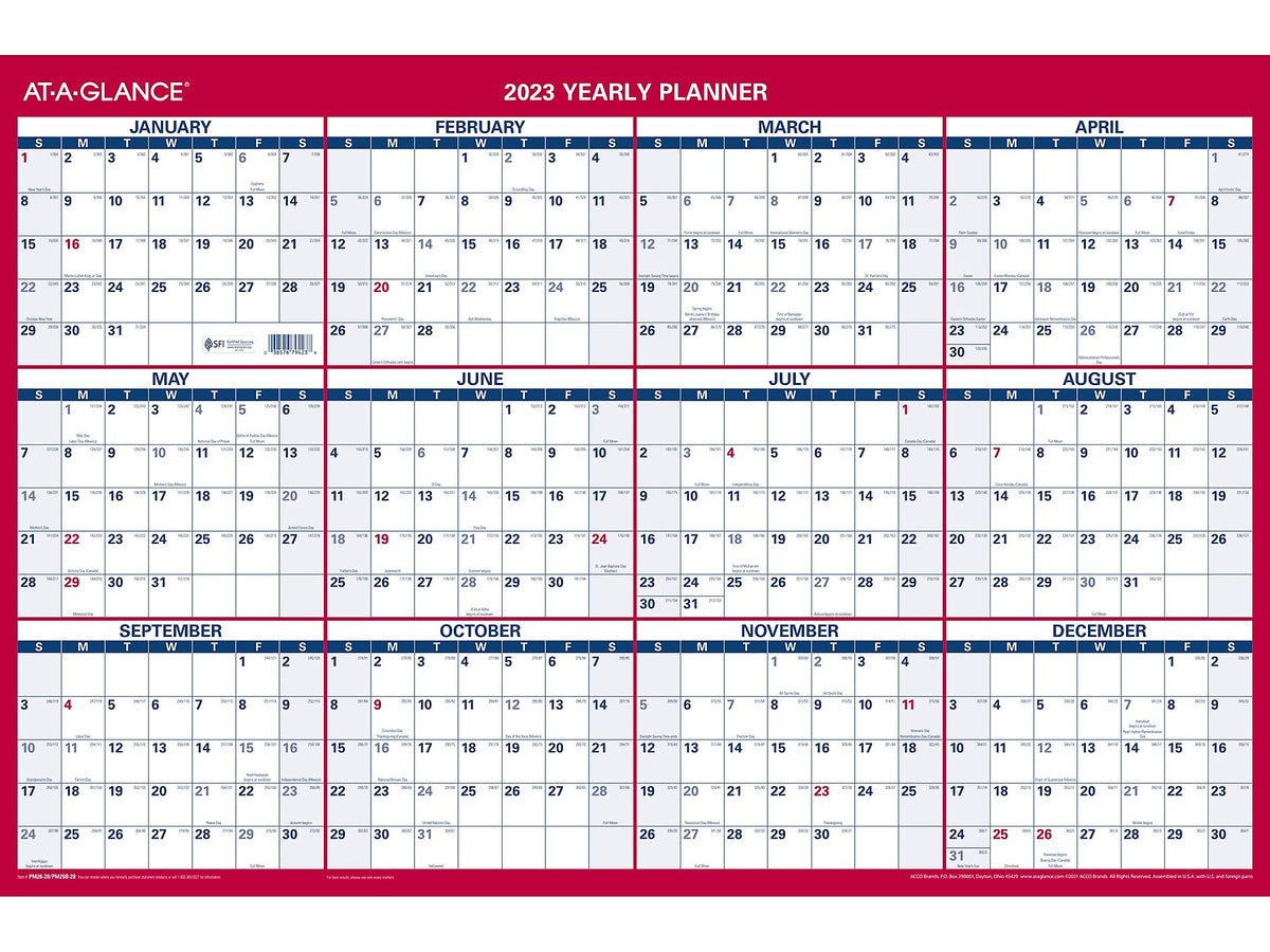 2023 AT-A-GLANCE 36" x 24" Yearly Wet-Erase Wall Calendar, Reversible, Red/Blue