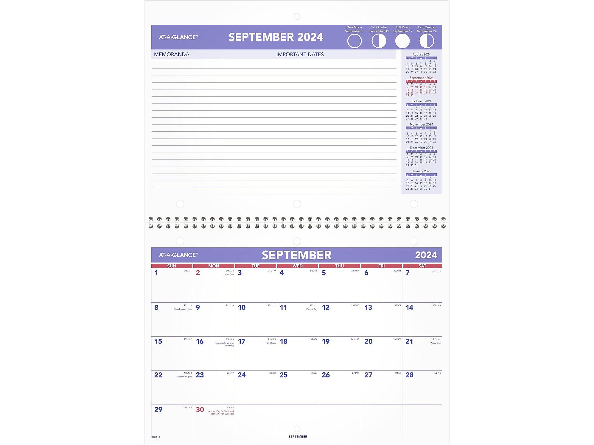 2024-2025 AT-A-GLANCE 11" x 8" Academic Monthly Desk or Wall Calendar, Purple/Red