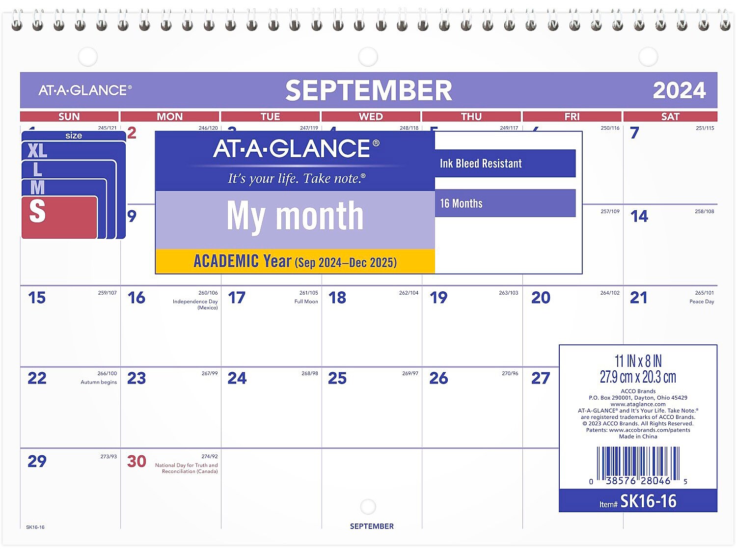 2024-2025 AT-A-GLANCE 11" x 8" Academic Monthly Desk or Wall Calendar, Purple/Red