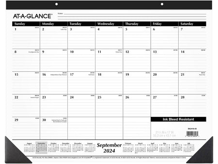 2024-2025 AT-A-GLANCE 21.75" x 17" Academic Monthly Desk Pad Calendar, White/Black