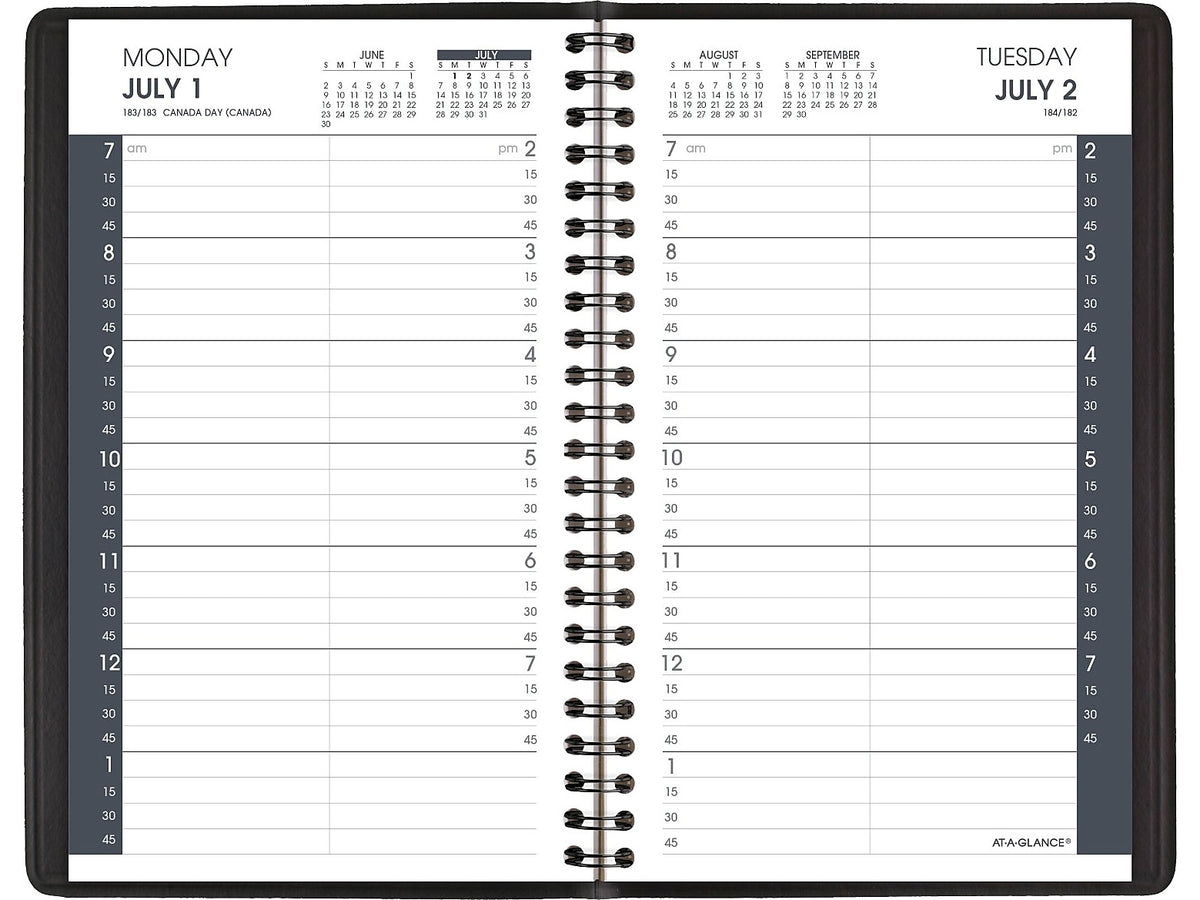 2024-2025 AT-A-GLANCE 5" x 8" Academic Daily Planner, Faux Leather Cover, Black