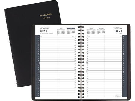 2024-2025 AT-A-GLANCE 5" x 8" Academic Daily Planner, Faux Leather Cover, Black