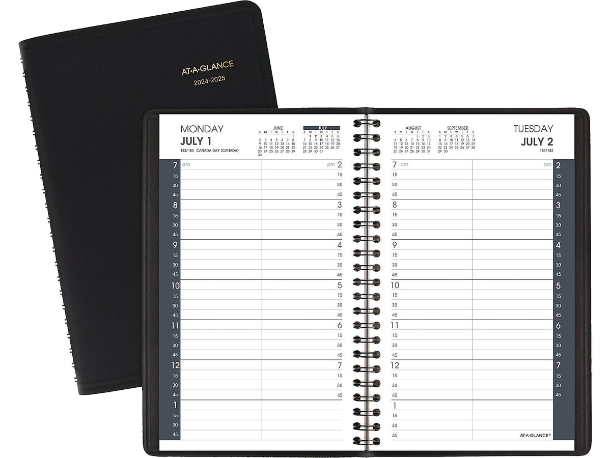 2024-2025 AT-A-GLANCE 5" x 8" Academic Daily Planner, Faux Leather Cover, Black