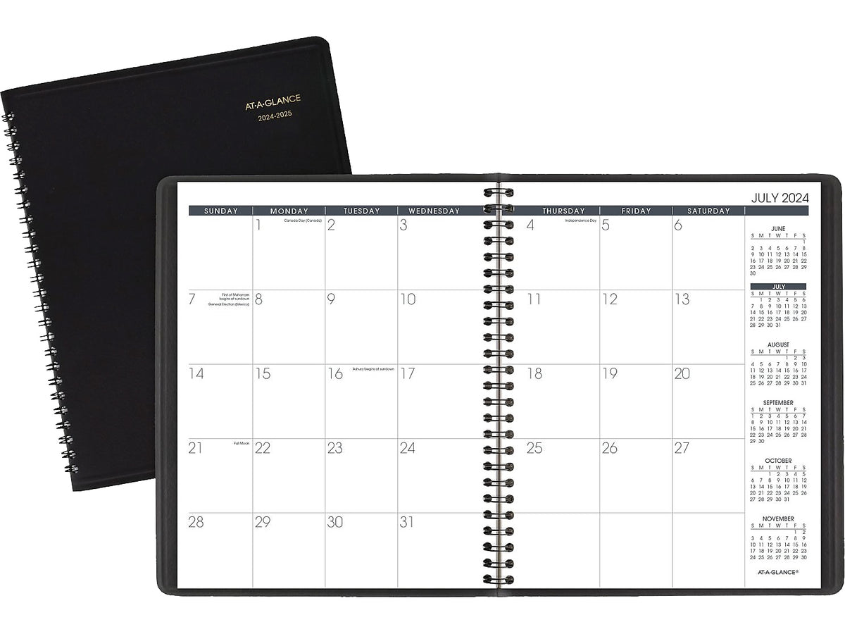 2024-2025 AT-A-GLANCE 7" x 8.75" Academic Monthly Planner, Faux Leather Cover, Black