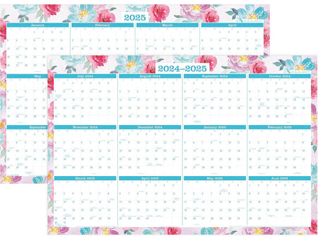 2024-2025 AT-A-GLANCE Badge Floral 36" x 24" Academic & Calendar Yearly Dry-Erase Wall Calendar, Reversible