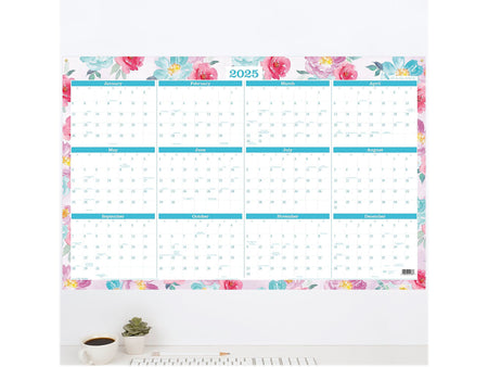 2024-2025 AT-A-GLANCE Badge Floral 36" x 24" Academic & Calendar Yearly Dry-Erase Wall Calendar, Reversible