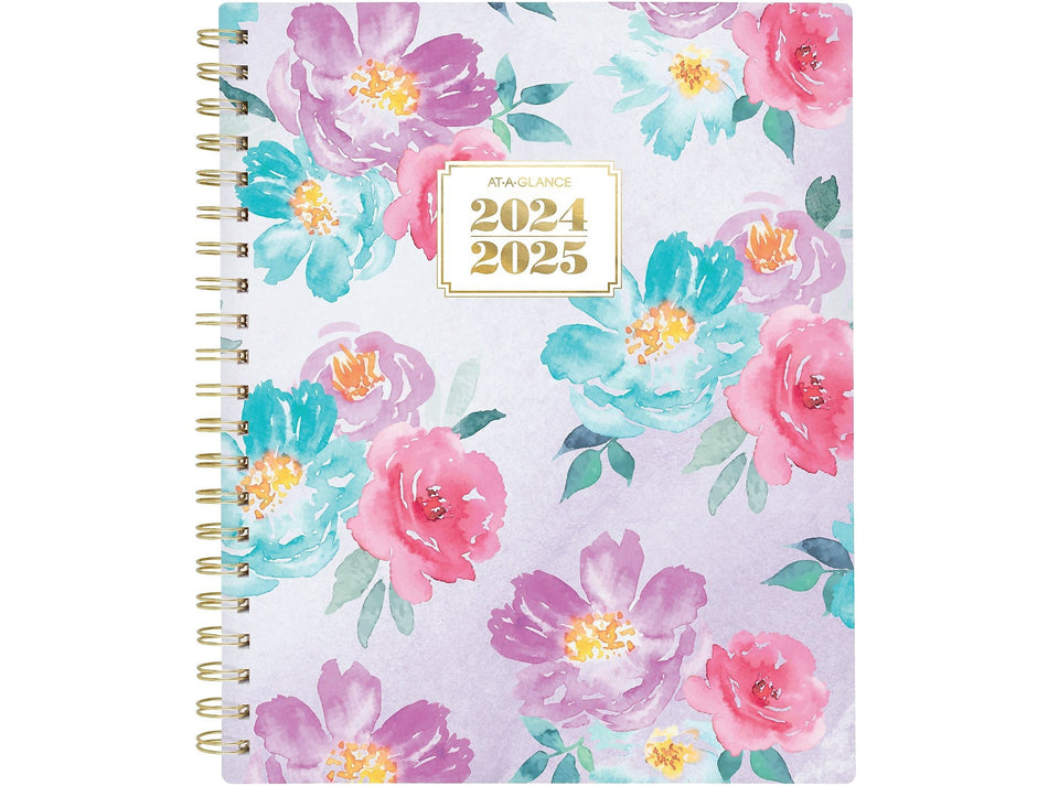 2024-2025 AT-A-GLANCE BADGE Floral 8.5" x 11" Academic Weekly & Monthly Planner, Plastic Cover, Multicolor