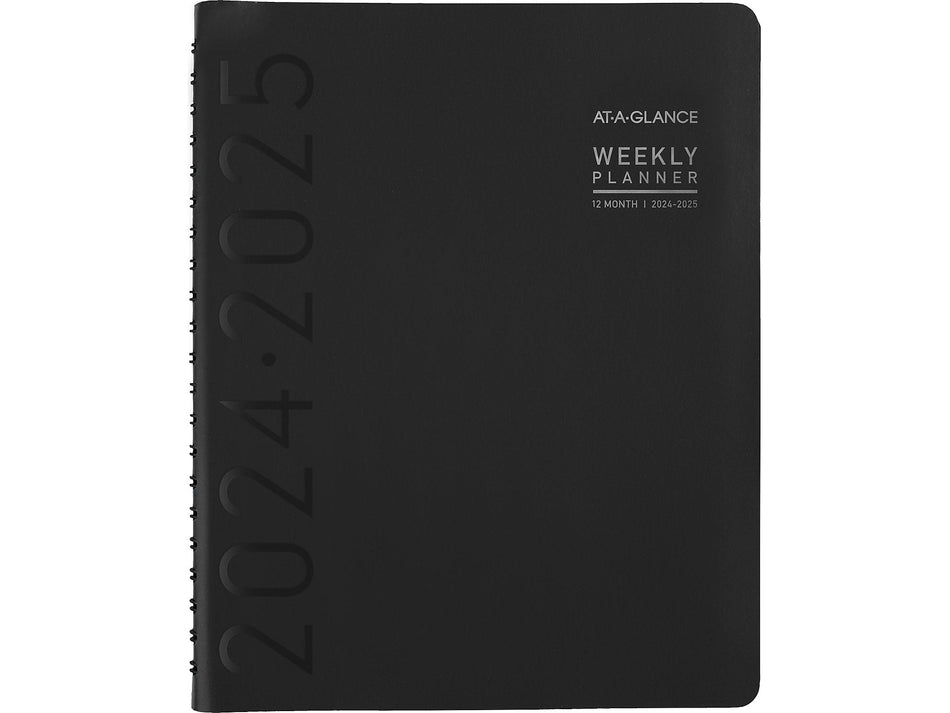 2024-2025 AT-A-GLANCE Contemporary 8.25" x 11" Academic Weekly & Monthly Planner, Faux Leather Cover, Black