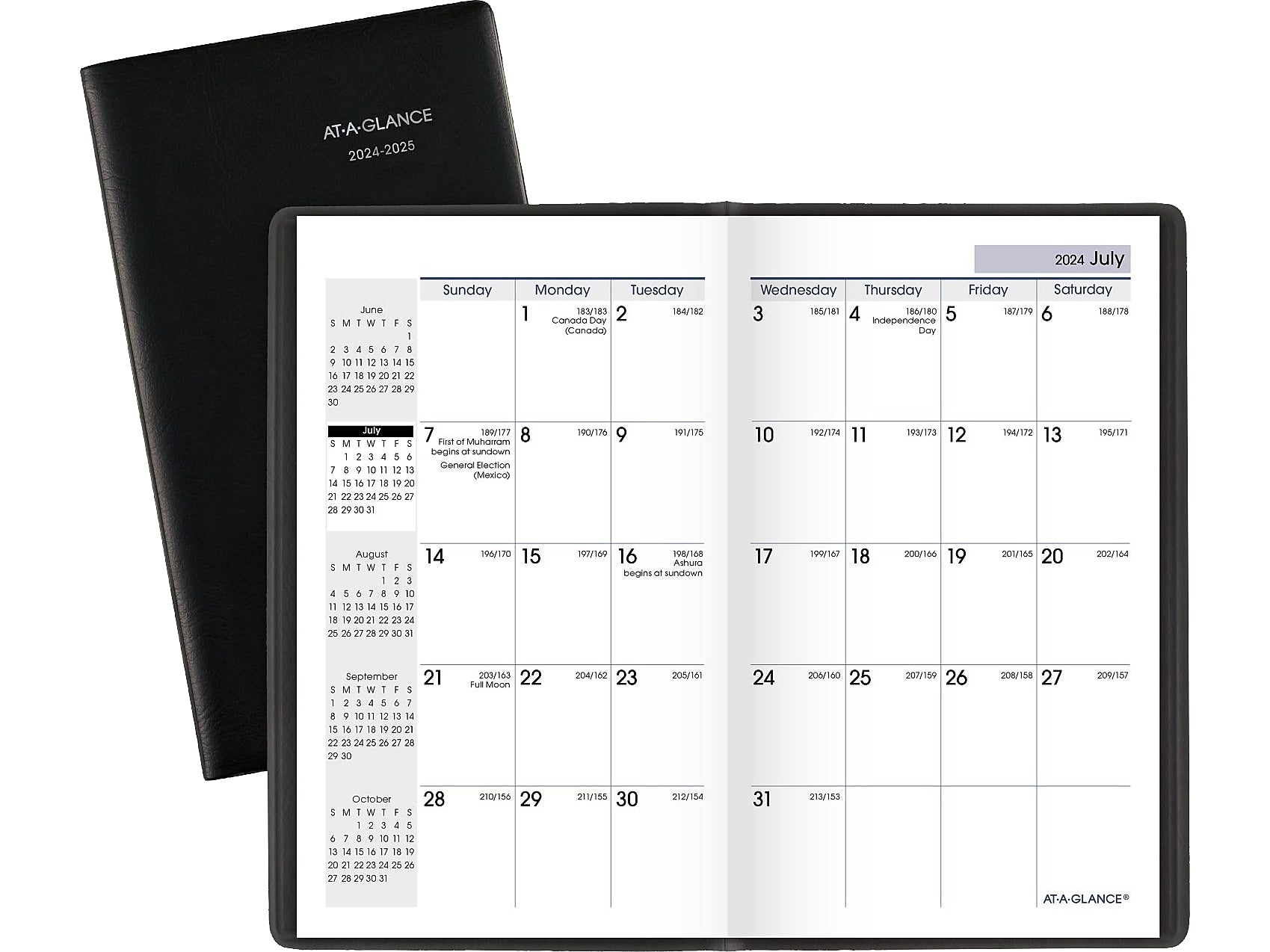 2024-2025 AT-A-GLANCE DayMinder 3.5" x 6" Academic Monthly Planner, Faux Leather Cover, Black