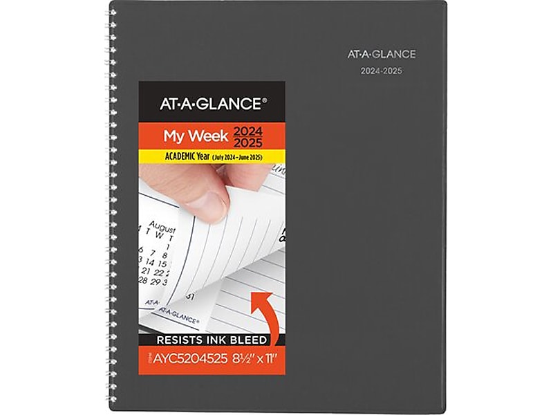 2024-2025 AT-A-GLANCE DayMinder 8.5" x 11" Academic Weekly & Monthly Planner, Poly, Charcoal