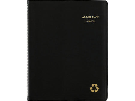 2024-2025 AT-A-GLANCE Recycled 8.25" x 11" Academic Weekly & Monthly Appointment Book, Faux Leather Cover, Black