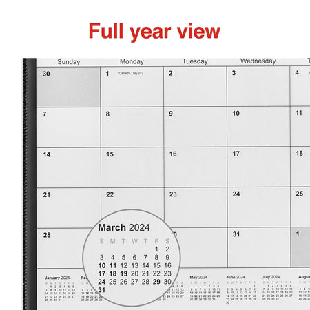2024-2025 Staples 11" x 8" Monthly Desk/Wall Calendar, White/Red/Black