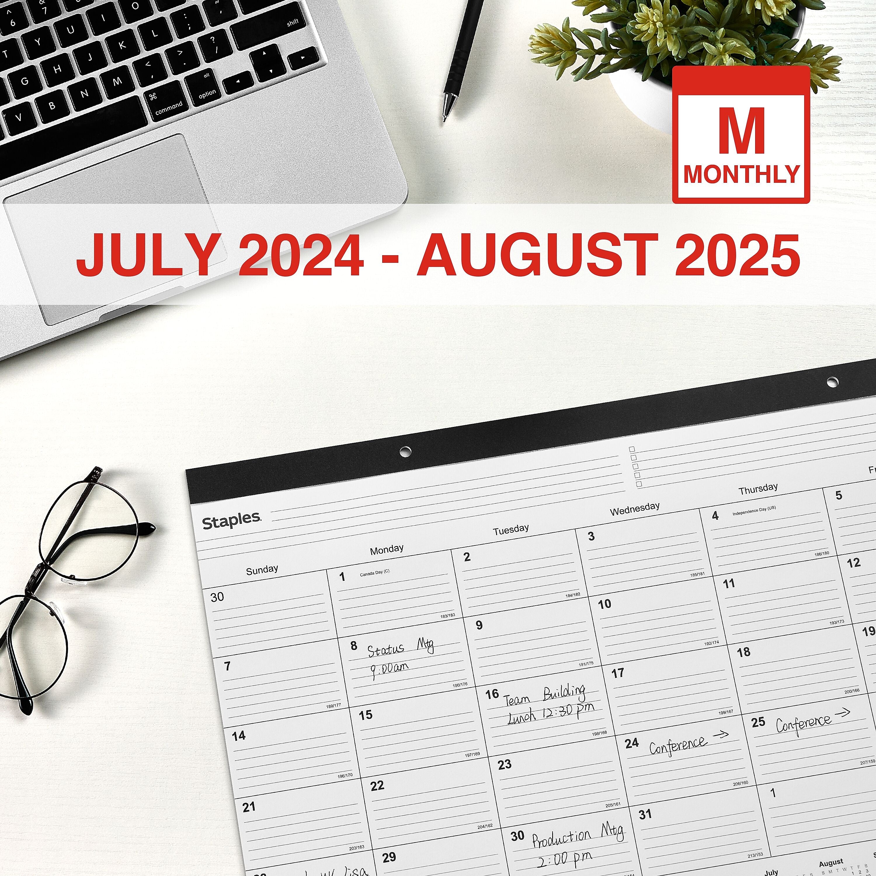 2024-2025 Staples 18" x 11" Academic Monthly Desk Pad Calendar, Black