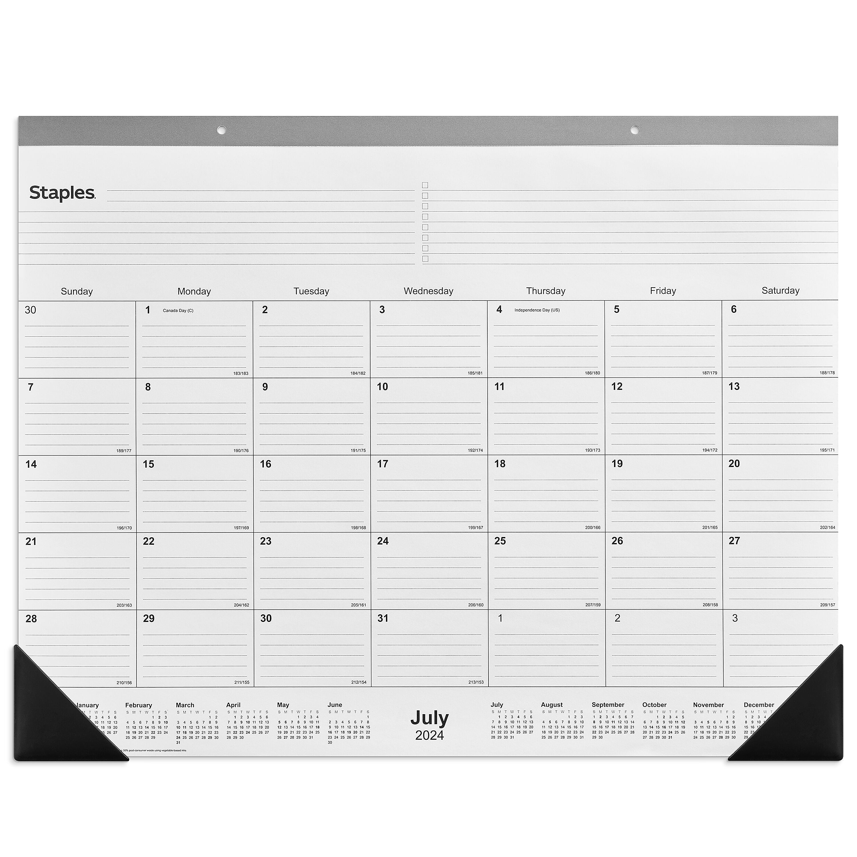 2024-2025 Staples 22" x 17" Academic Monthly Desk Pad Calendar, Gray