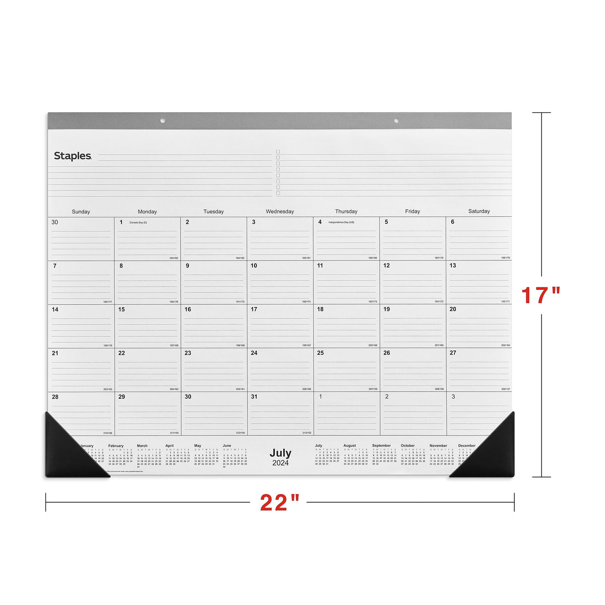 2024-2025 Staples 22" x 17" Academic Monthly Desk Pad Calendar, Gray