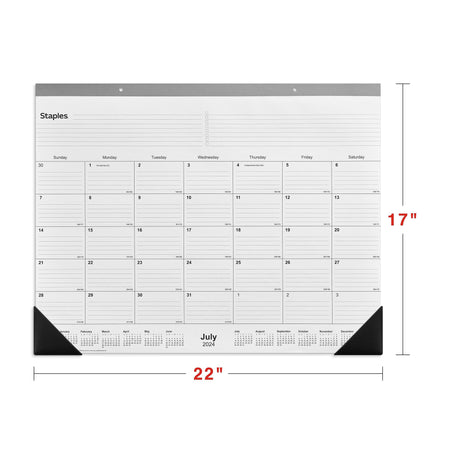 2024-2025 Staples 22" x 17" Academic Monthly Desk Pad Calendar, Gray