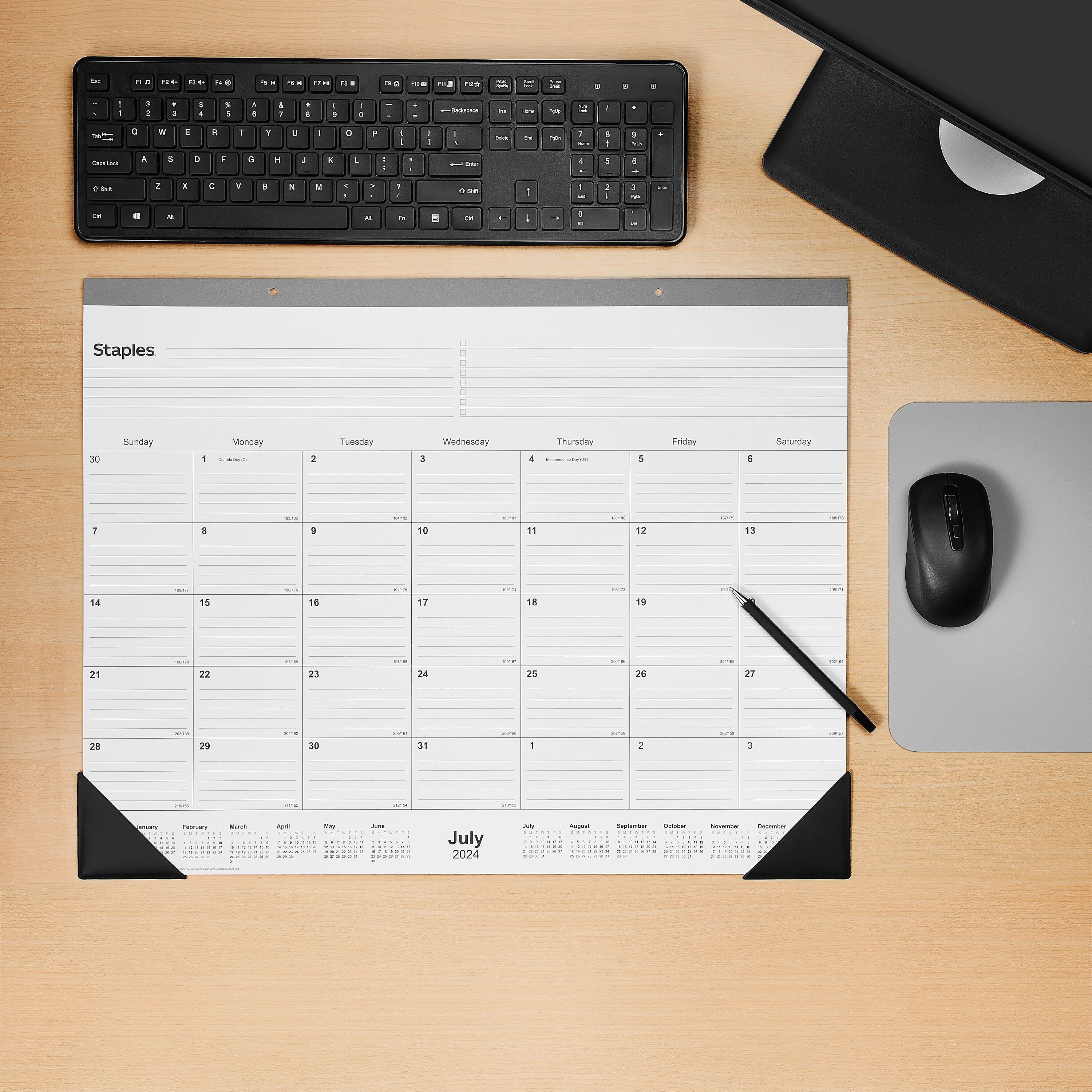 2024-2025 Staples 22" x 17" Academic Monthly Desk Pad Calendar, Gray