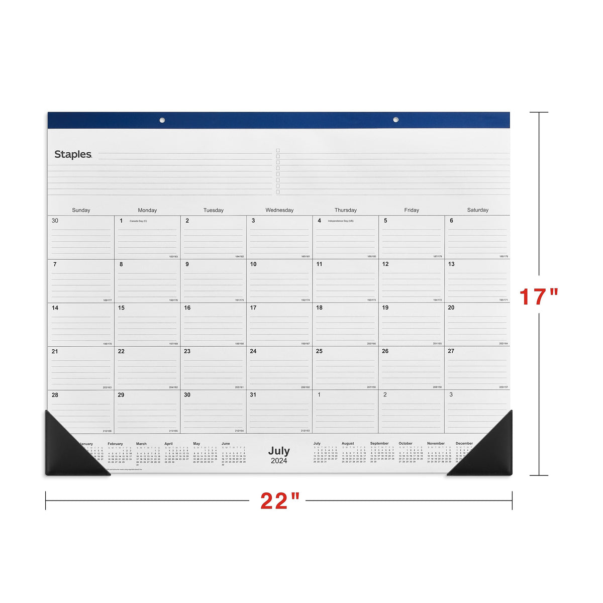 2024-2025 Staples 22" x 17" Academic Monthly Desk Pad Calendar, Navy