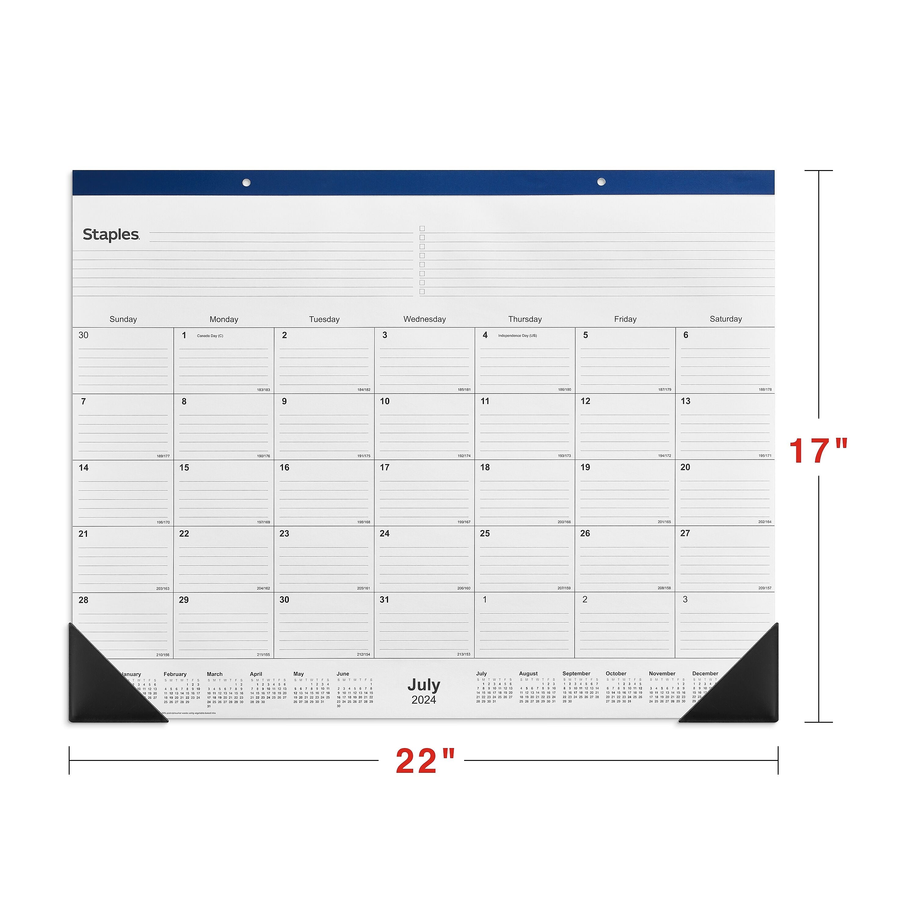 2024-2025 Staples 22" x 17" Academic Monthly Desk Pad Calendar, Navy