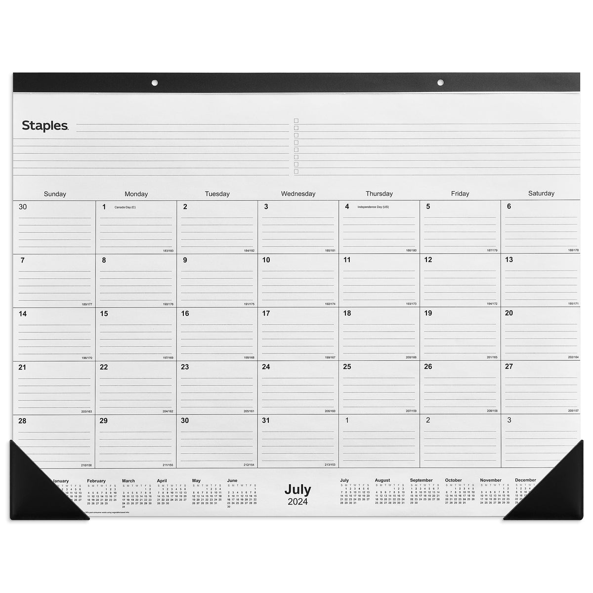 2024-2025 Staples 22" x 17" Academic Monthly Desk Pad Calendar, White/Black