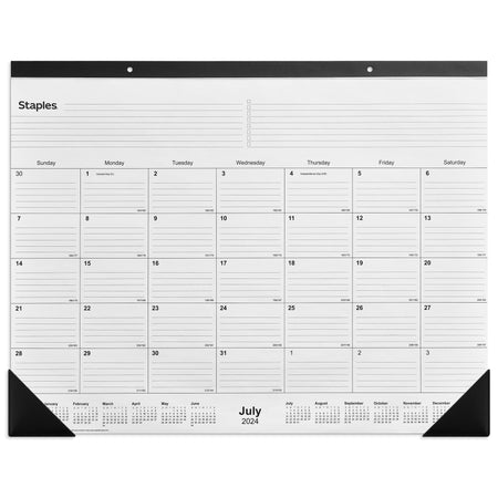 2024-2025 Staples 22" x 17" Academic Monthly Desk Pad Calendar, White/Black