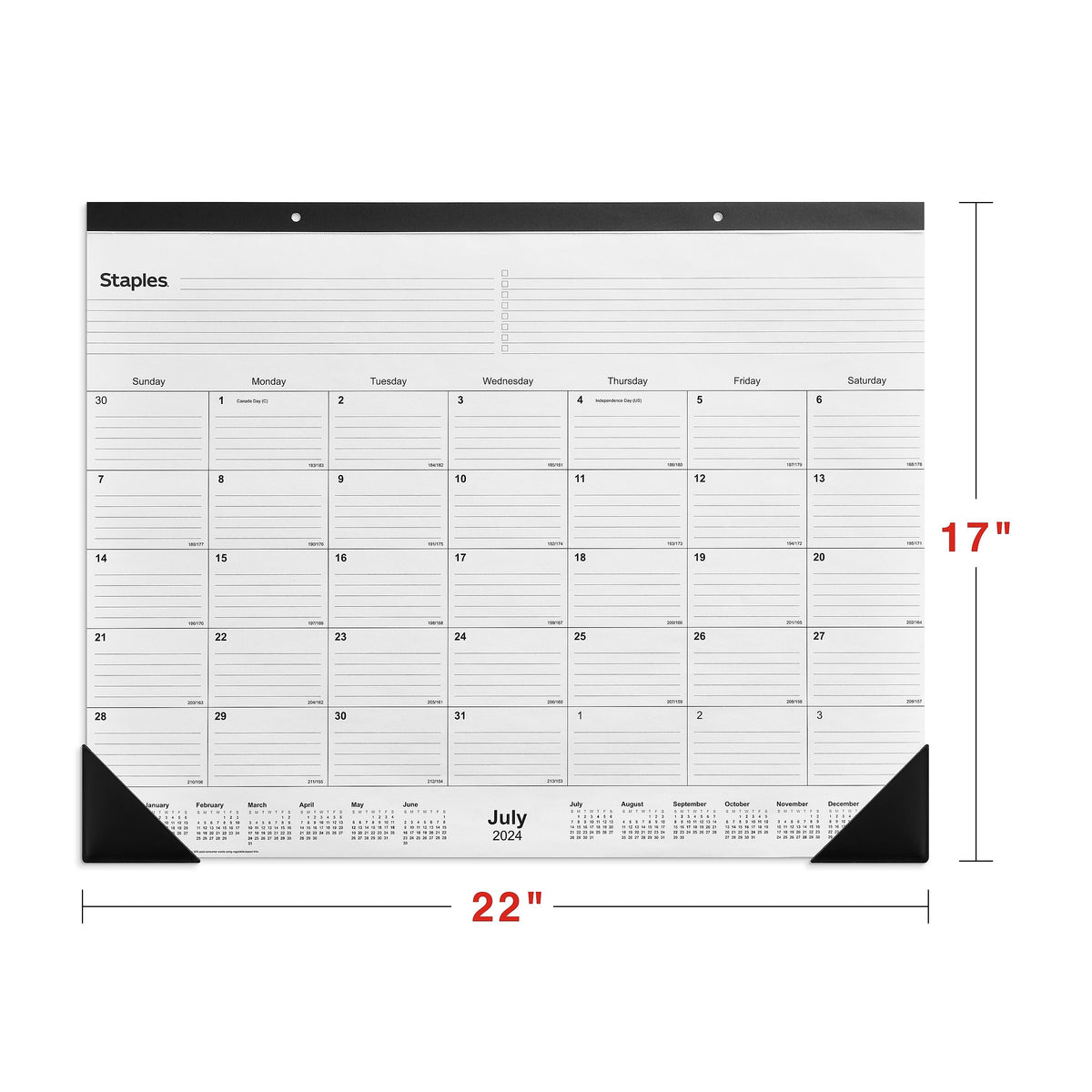 2024-2025 Staples 22" x 17" Academic Monthly Desk Pad Calendar, White/Black