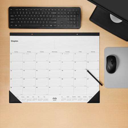 2024-2025 Staples 22" x 17" Academic Monthly Desk Pad Calendar, White/Black