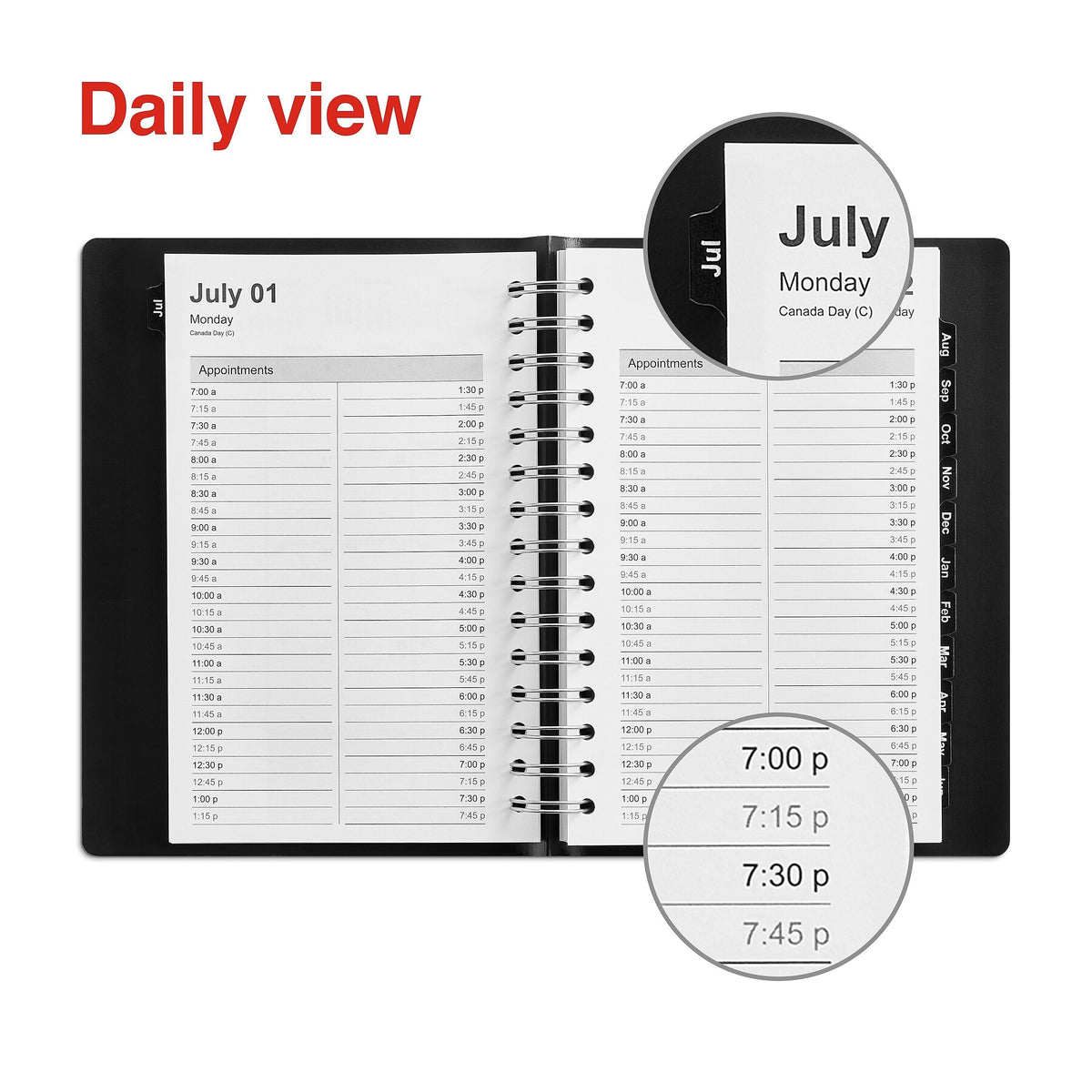 2024-2025 Staples 5" x 8" Academic Daily Appointment Book, Faux Leather Cover, Black