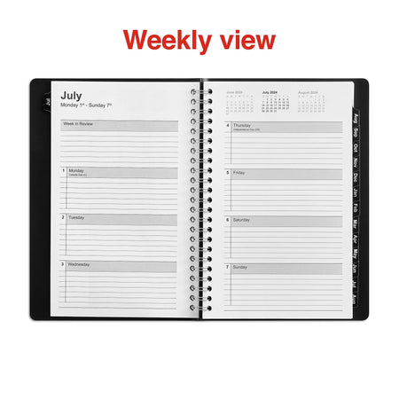 2024-2025 Staples 5" x 8" Academic Weekly & Monthly Planner, Faux Leather Cover, Black