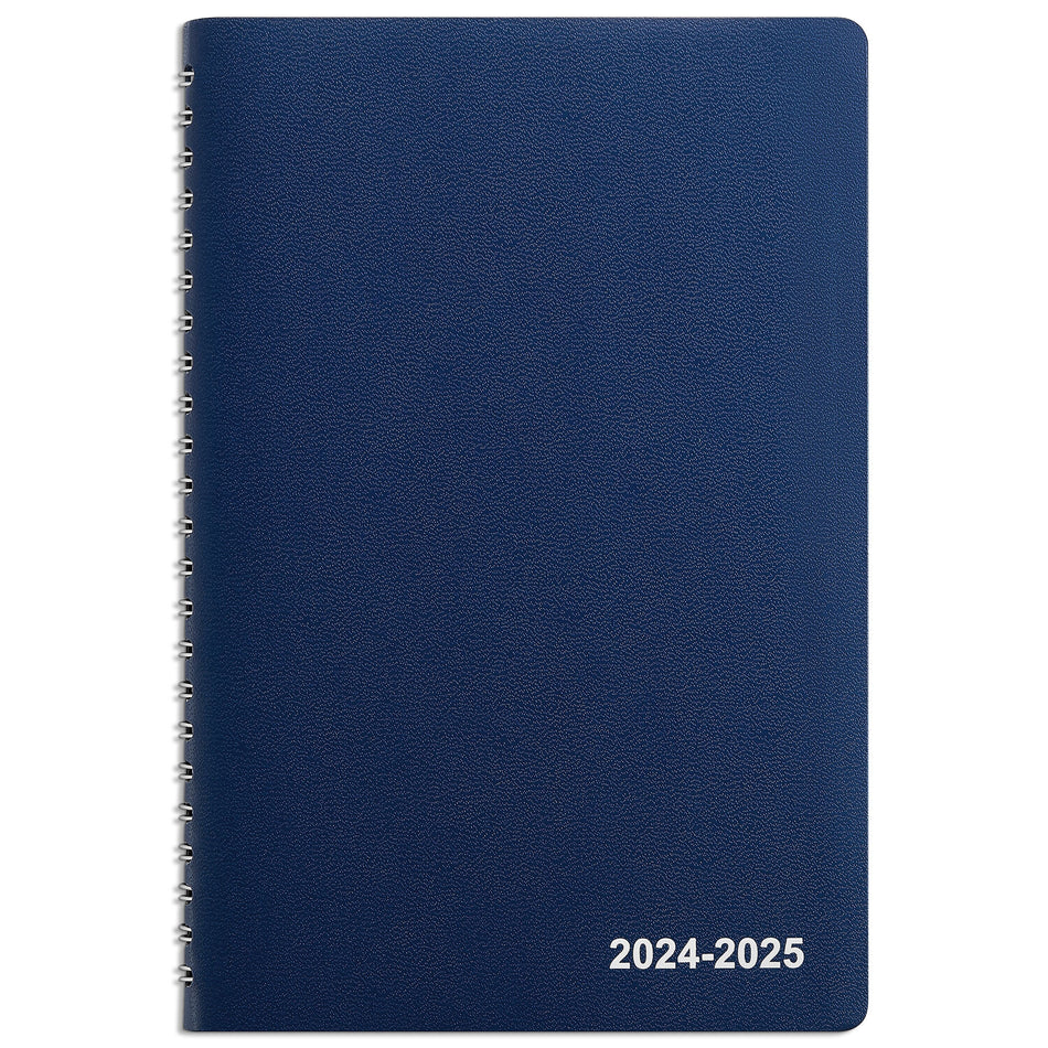 2024-2025 Staples 5" x 8" Academic Weekly & Monthly Planner, Faux Leather Cover, Navy
