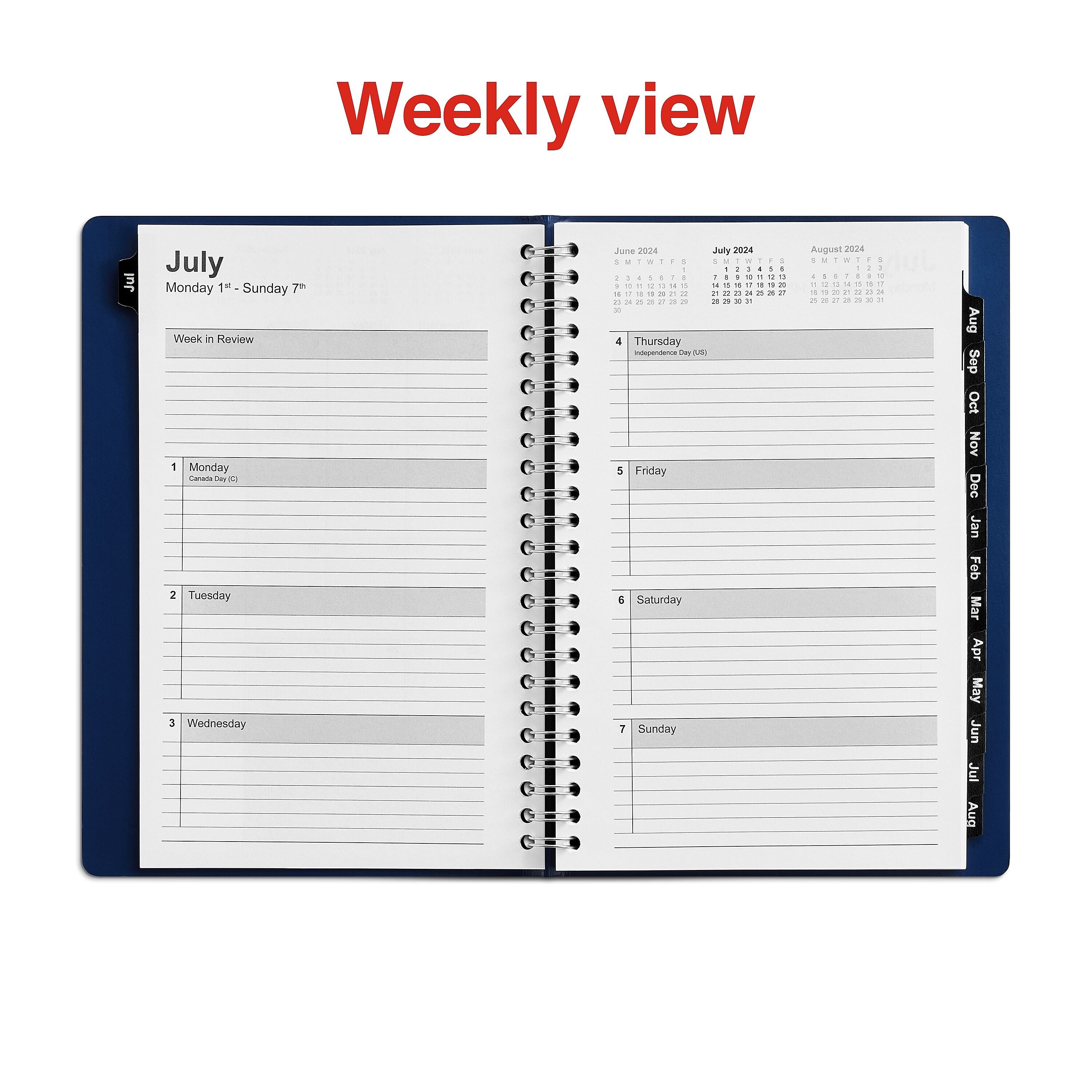 2024-2025 Staples 5" x 8" Academic Weekly & Monthly Planner, Faux Leather Cover, Navy