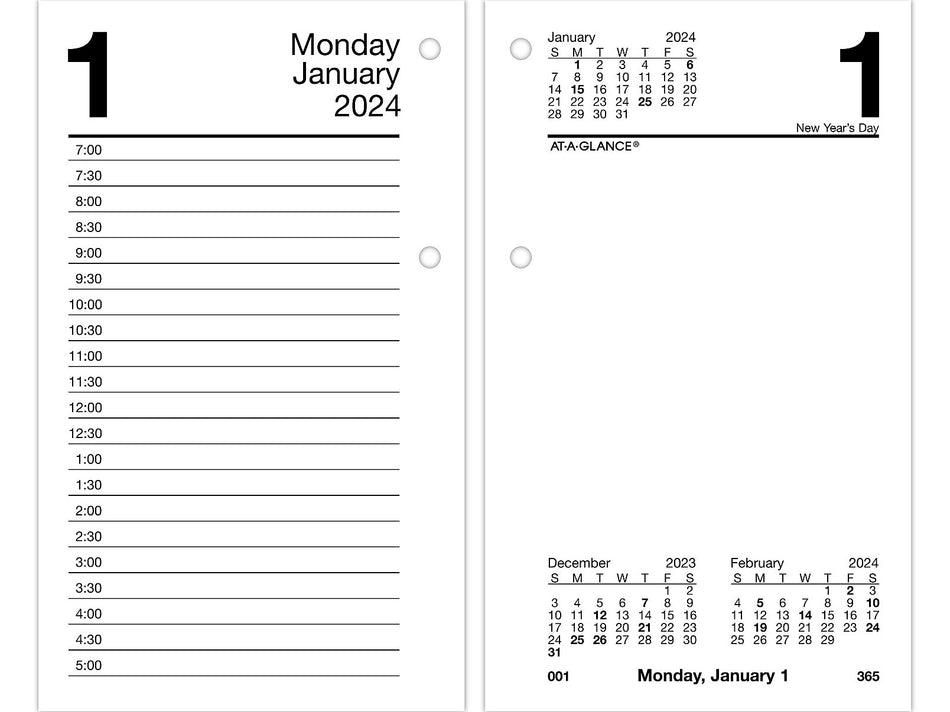 2024 AT-A-GLANCE 6" x 3.5" Daily Desk Calendar Refill, White/Black