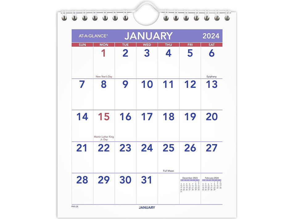 2024 AT-A-GLANCE 6.5" x 7.5" Monthly Wall Calendar