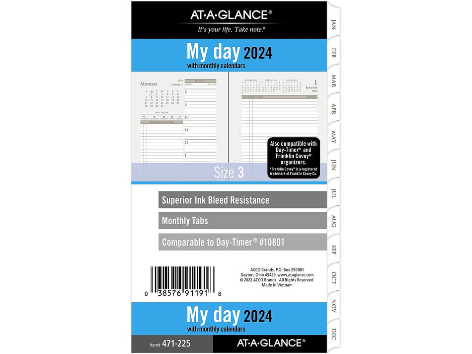 2024 AT-A-GLANCE 6.75" x 3.75" Daily & Monthly Planner Refill, White/Gray
