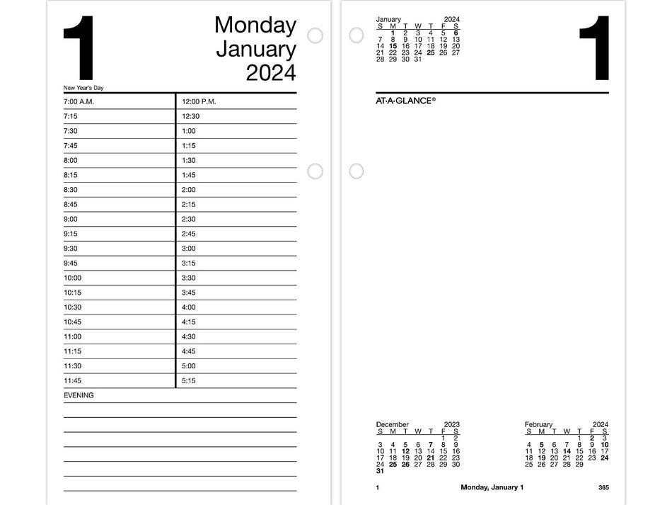 2024 AT-A-GLANCE 8" x 4.5" Daily Desk Calendar Refill, White/Black