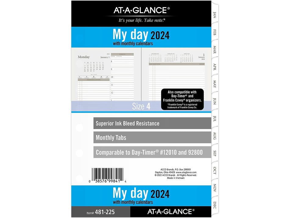 2024 AT-A-GLANCE 8.5" x 5.5" Daily & Monthly Refill Pages, White/Brown