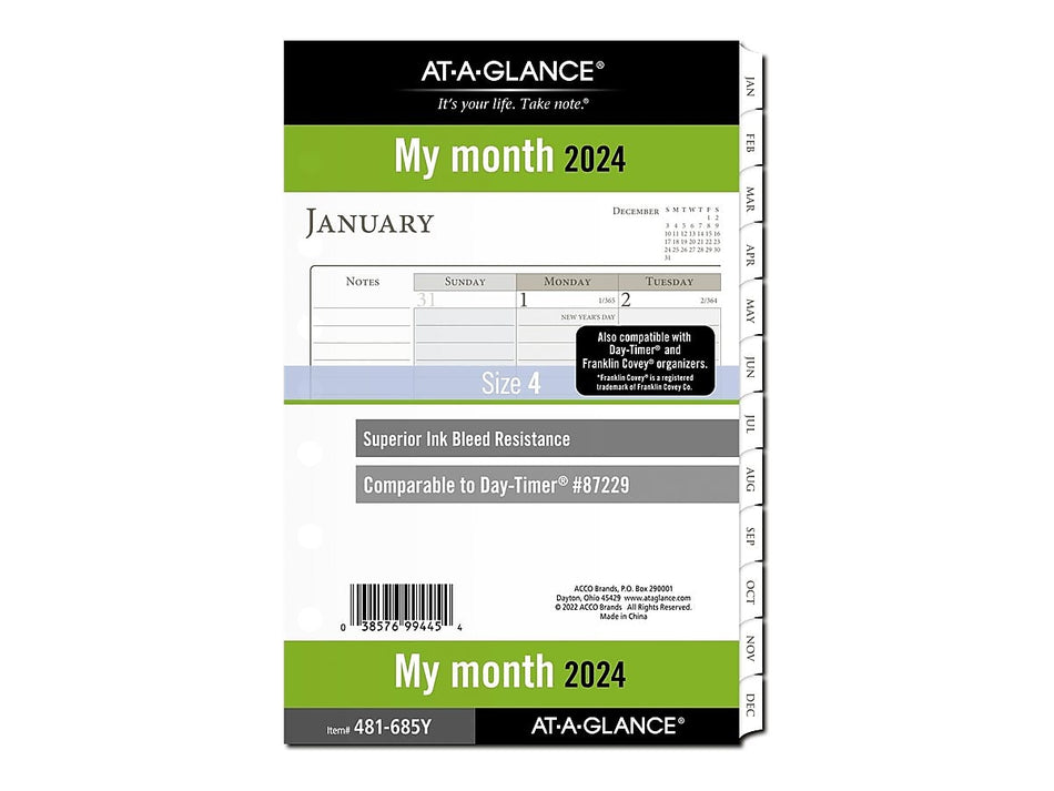 2024 AT-A-GLANCE 8.5" x 5.5" Monthly Planner Refill Pages, White/Gray