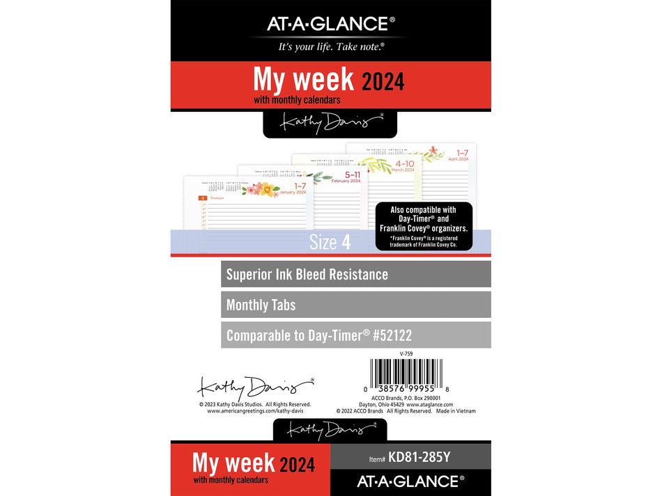 2024 AT-A-GLANCE Kathy Davis 8.5" x 5.5" Weekly & Monthly Planner Refill, Multicolor