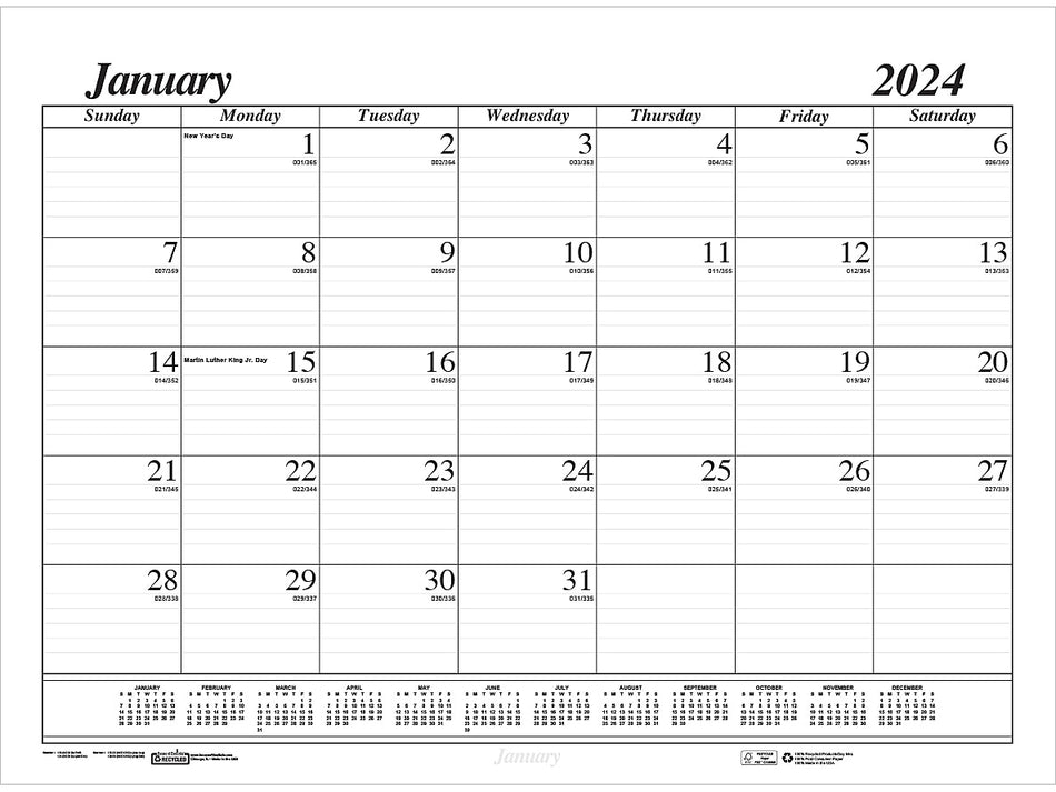 2024 House of Doolittle 17" x 22" Monthly Desk Pad Calendar Refill, White/Black
